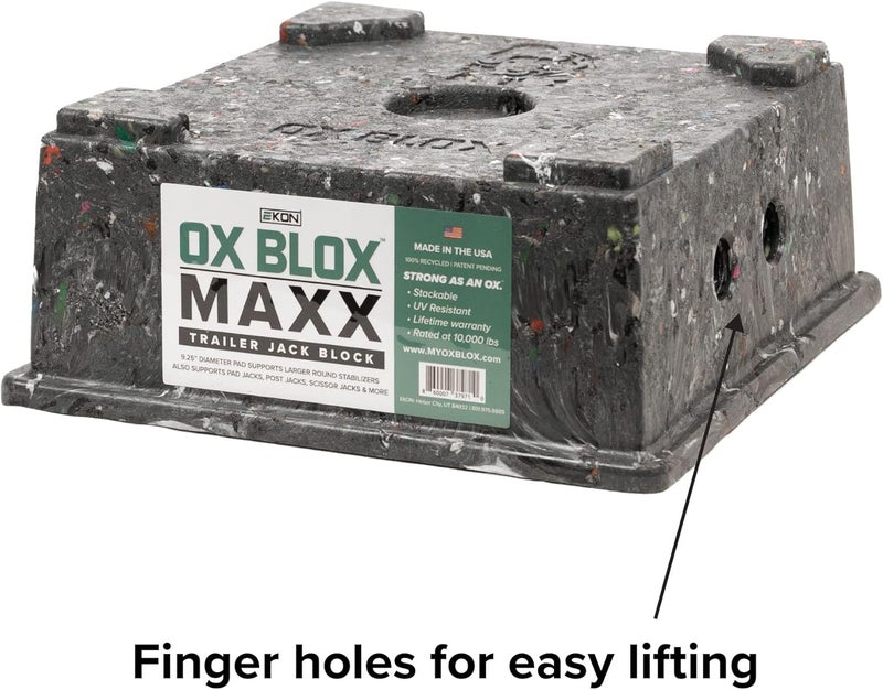 Ekon OX BLOX MAXX Heavy Duty Trailer Jack Block - 10,000 lbs. Capacity - 10.5x10.5x4.5 Inches - 6.8 lbs Weight - 5th Wheel RV Jack Block for 9" Round Feet - 9" and Smaller Feet Nest Securely Within Ridges - Image 4